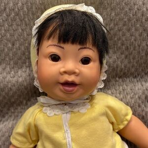 Classic Yellow Baby Doll with Bonnet - Soft Play Doll